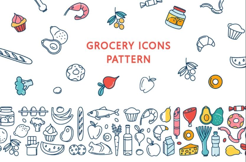 Grocery Icons Pattern Designs