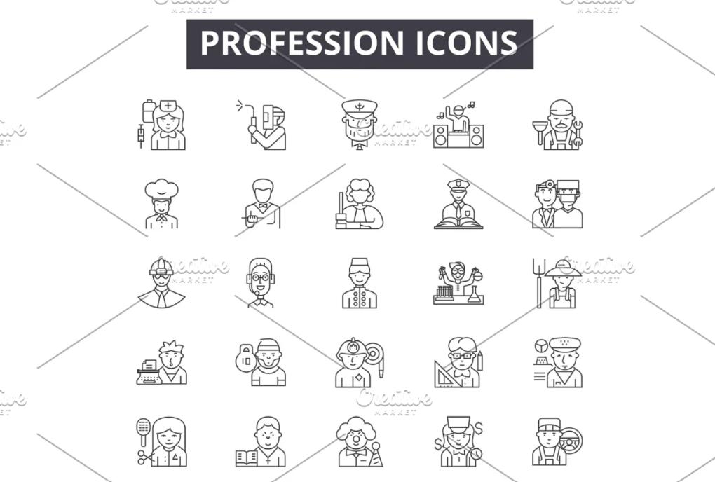 Line Style Profession Icons Set