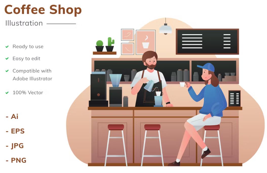 Ready to Use Coffee Shop Illustrations 