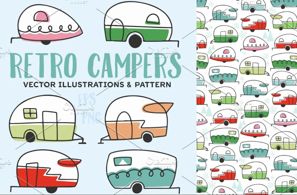 Retro Camper Illustrations and Patterns