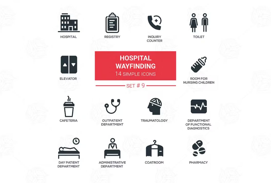 Simple Hospital Direction Icons Set