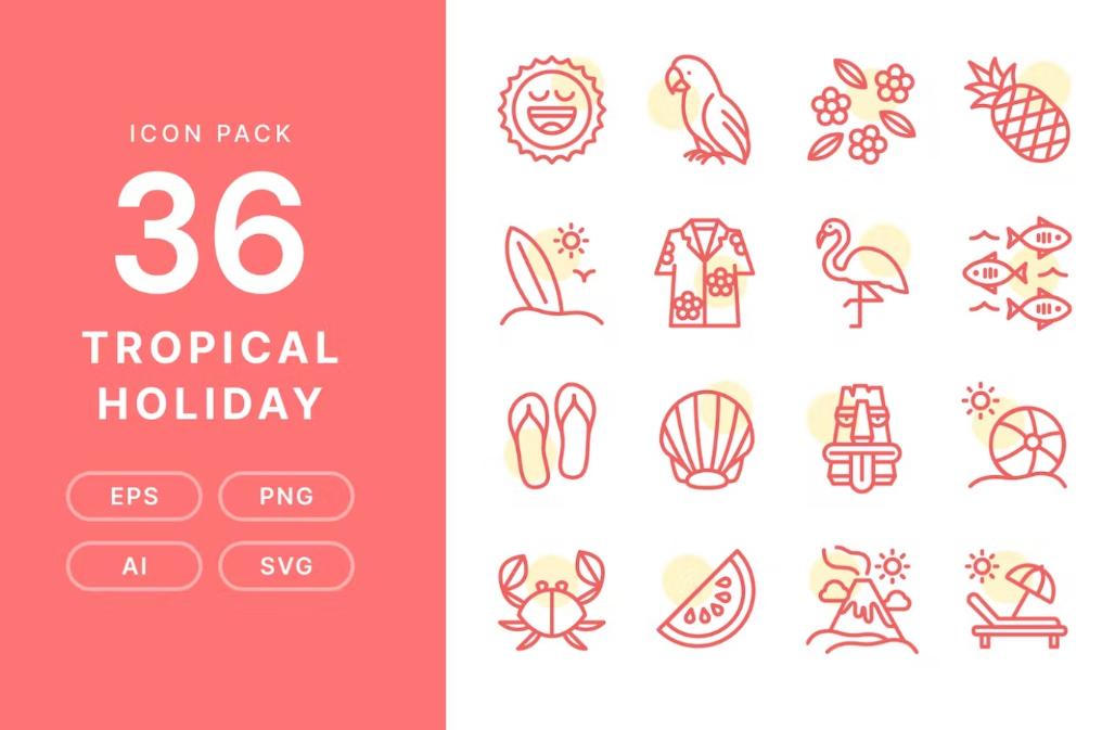 Tropical Holiday Icons Set