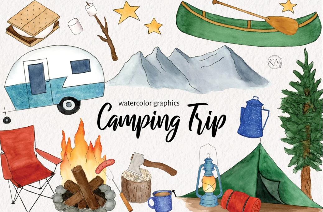 Watercolor Camping Trip Illustrations