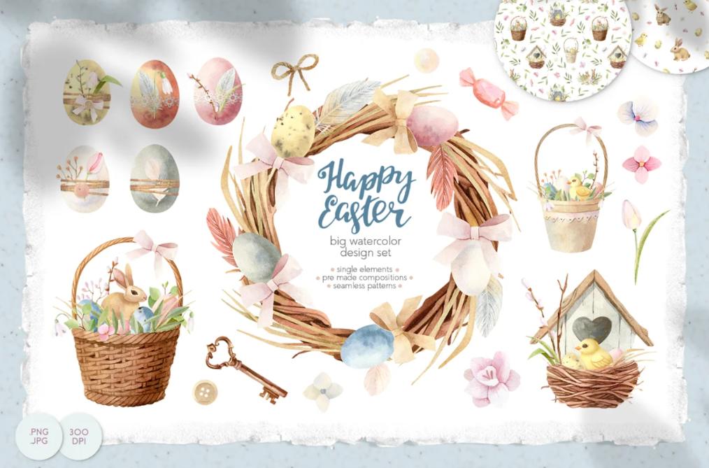 Watercolor Easter Cliparts Set