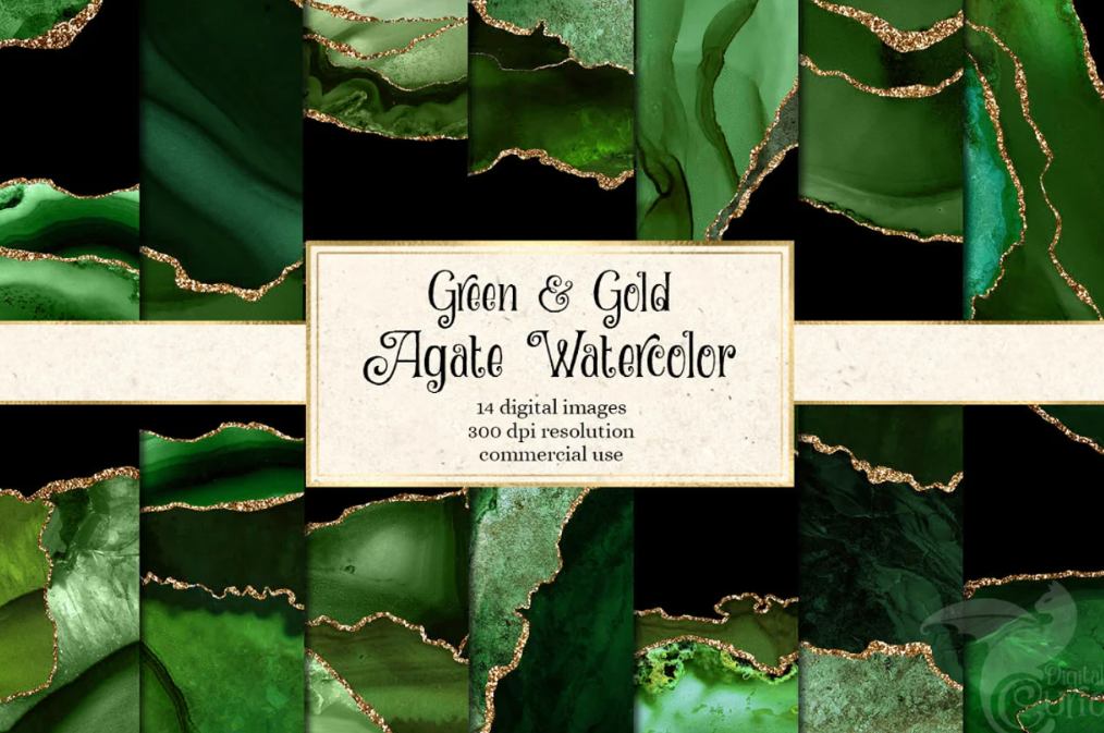 Watercolor Green  Agate Textures