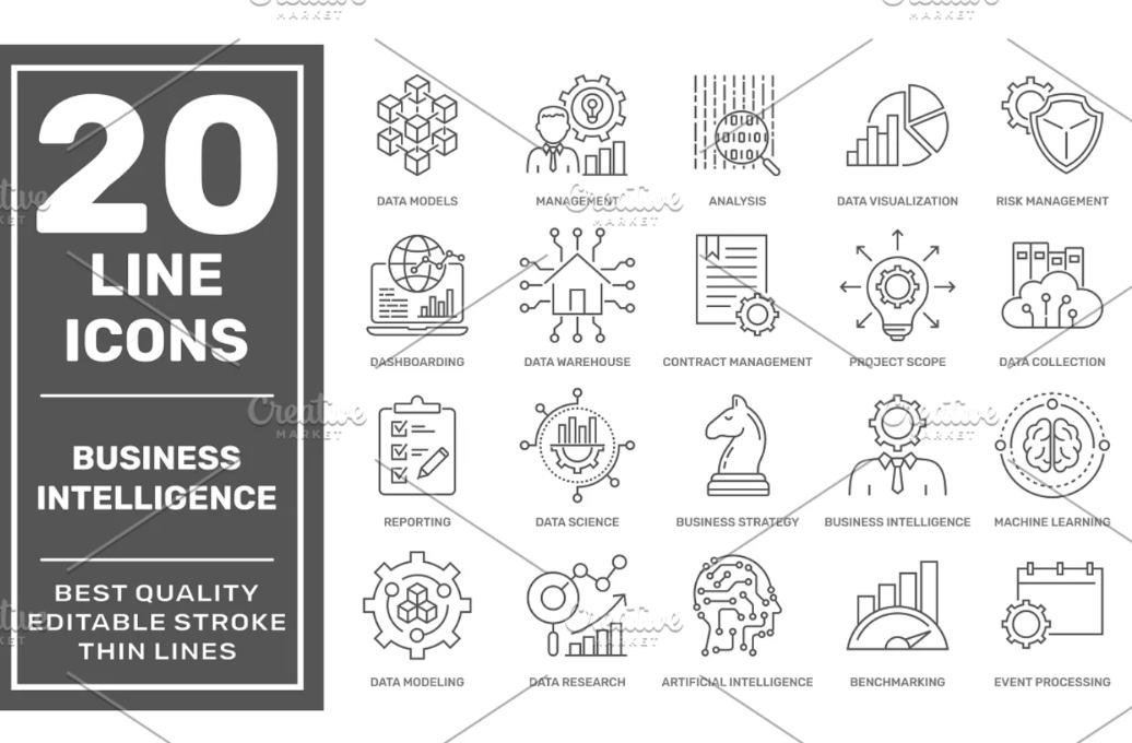 20 Business Intelligence Icons Set