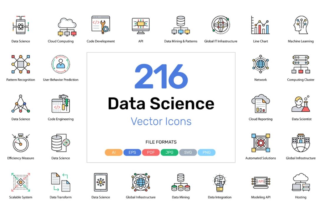 216 Unique Data Science Icons Set