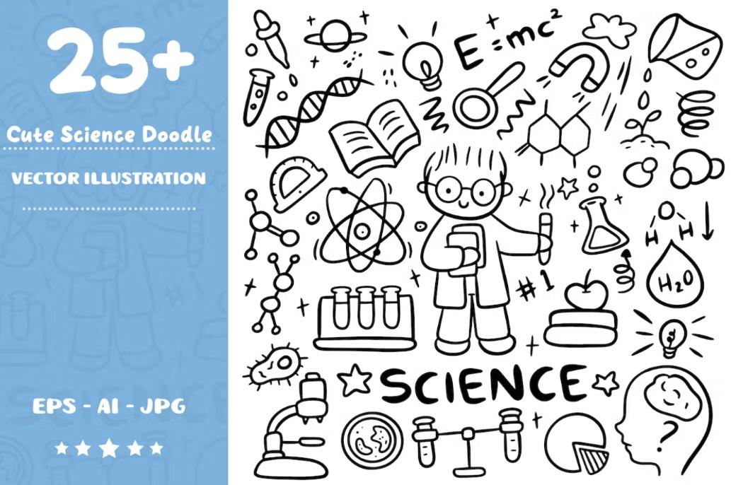 25 Cute Science Doodles Set