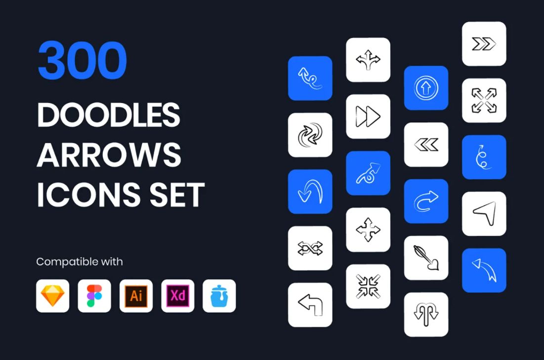300 Doodle Arrow Icons Set