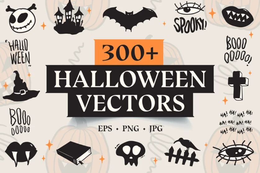 300 Unique Spooky Vectors Set