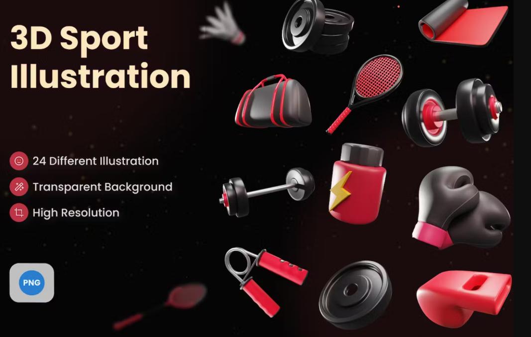 3D Sports Illustration Vectors Set