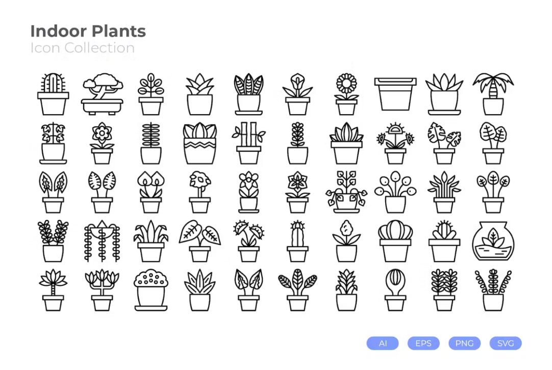 50 Indoor Plant Icons Set