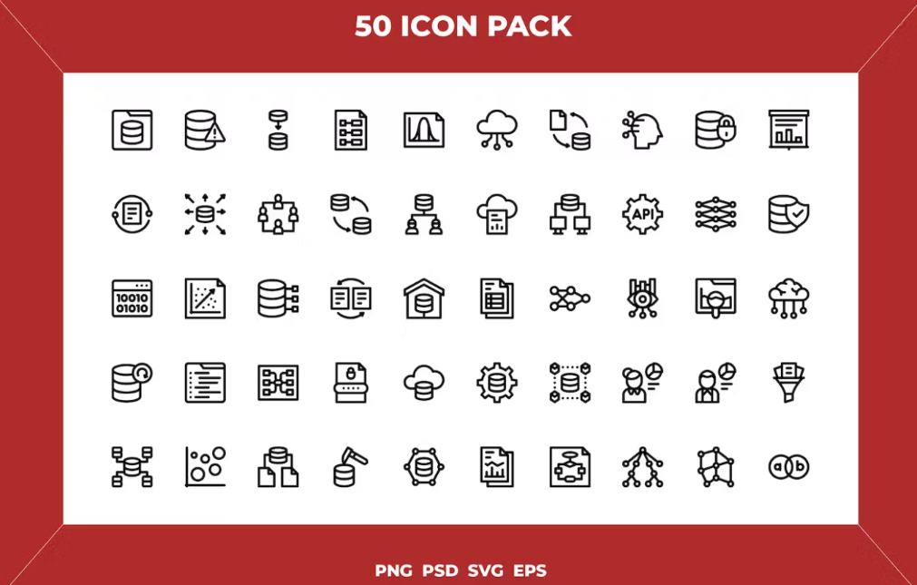 50 Unique Data Icosn Pack Set