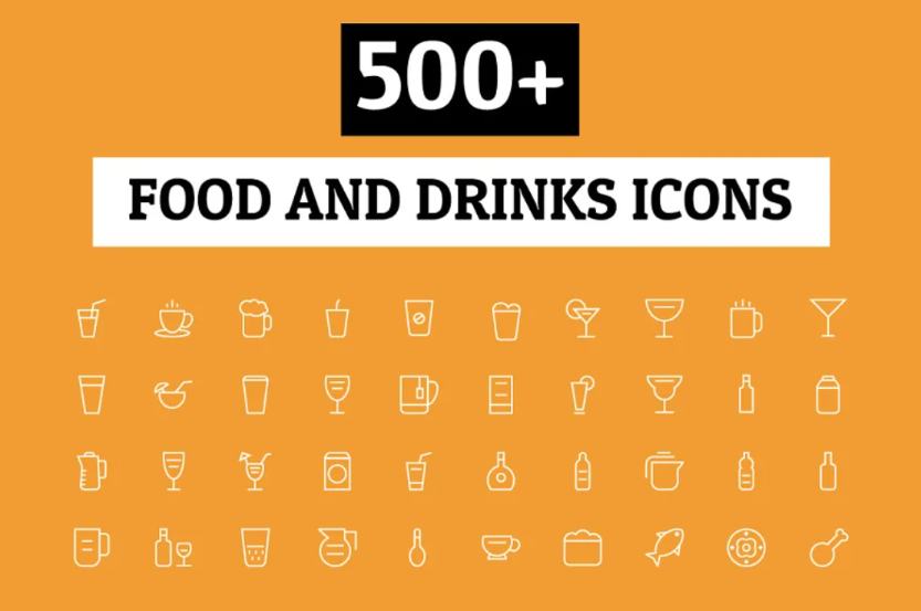 500 Unique Food and Drinks Icons Set