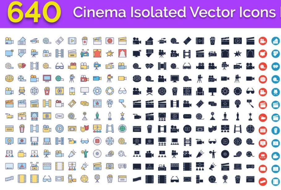 640 Isolated Cinema Icons Set