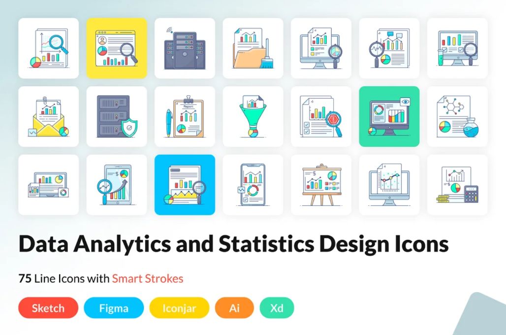 75 Data Statistics and Analytics Icons