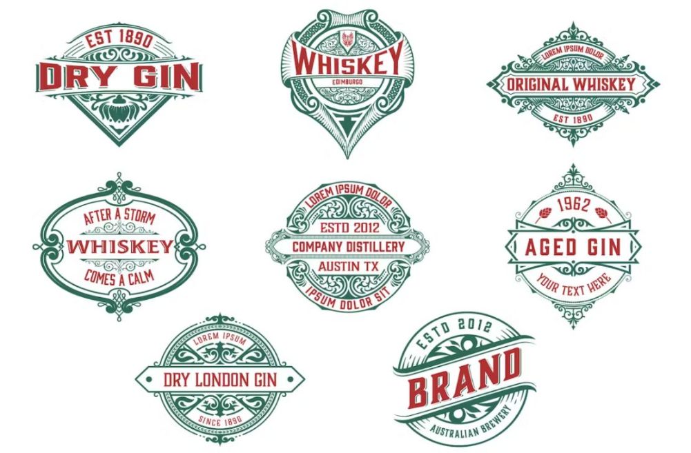 8 Different Alcohol Badges Set