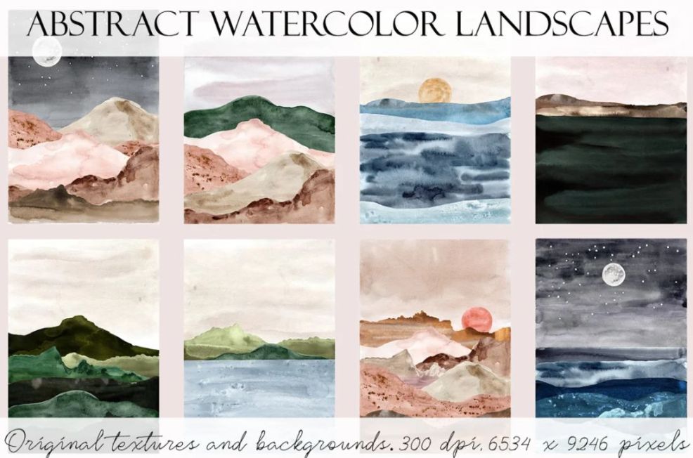 Abstract Watercolor Landscapes Set