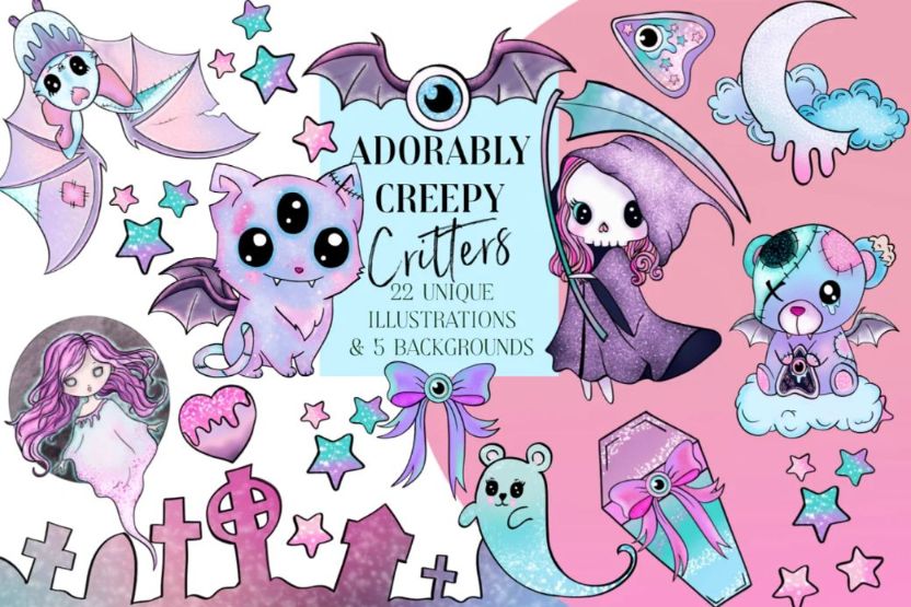 Adorable Creepy Illustrations Set