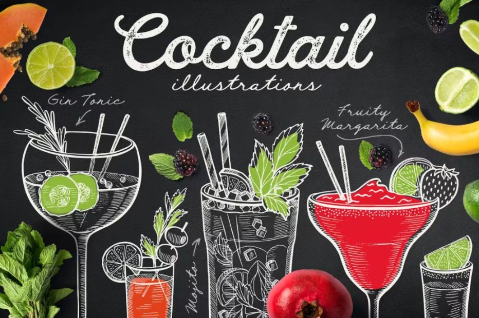 Alcoholic Cocktail Drinks Vector