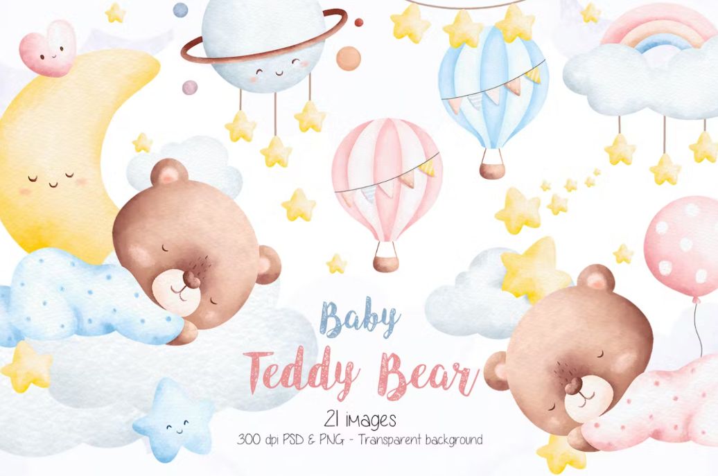 Baby Teddy Bear Illustration Set