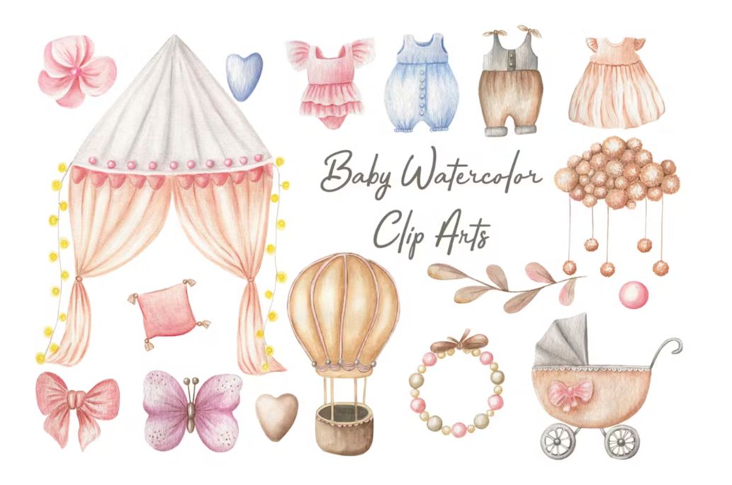 Baby Watercolor Cliparts Set