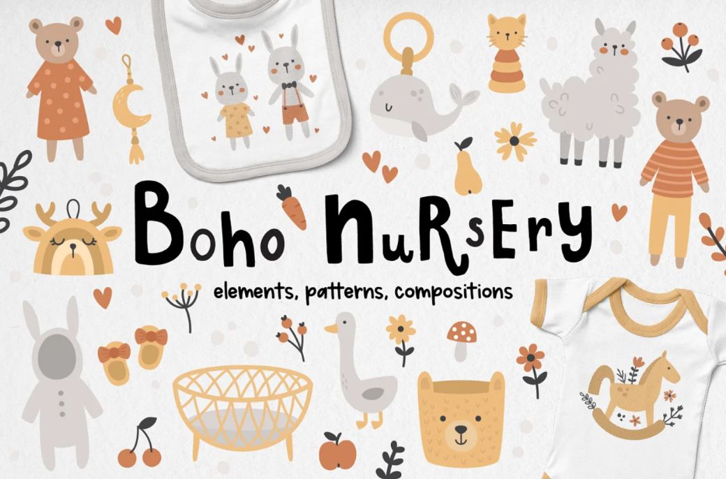 Boho Nursery Illustration Elements