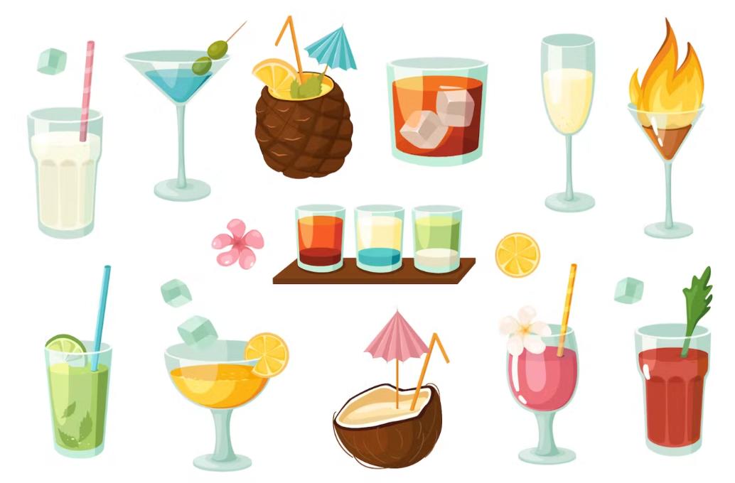 Colorful Drinks Illustrations Set