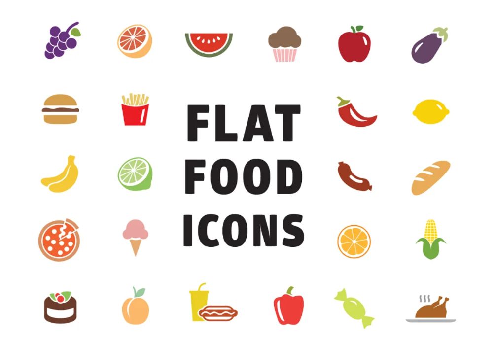 Colorful Food Icons Set