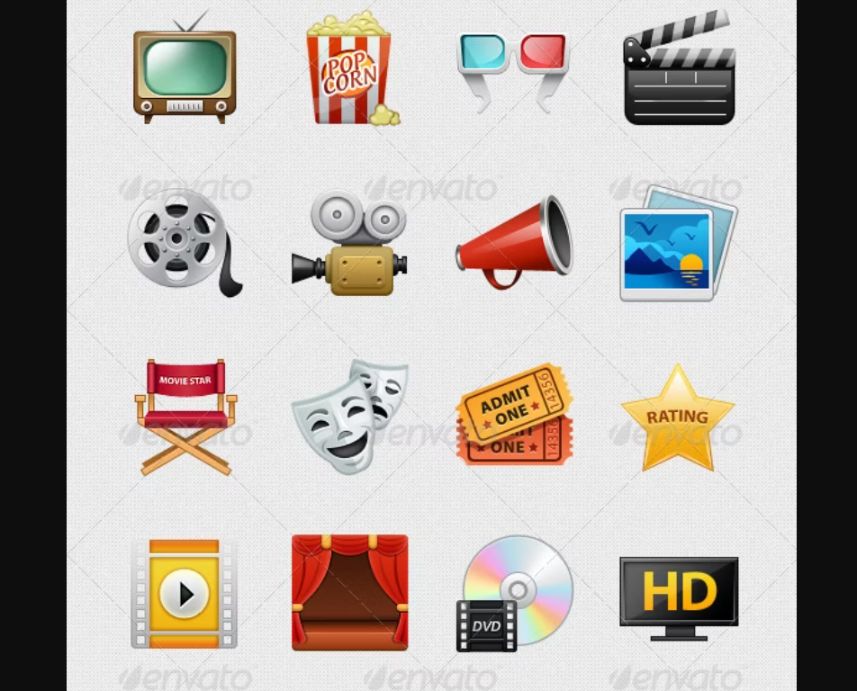 Colorful Movie Icons Set