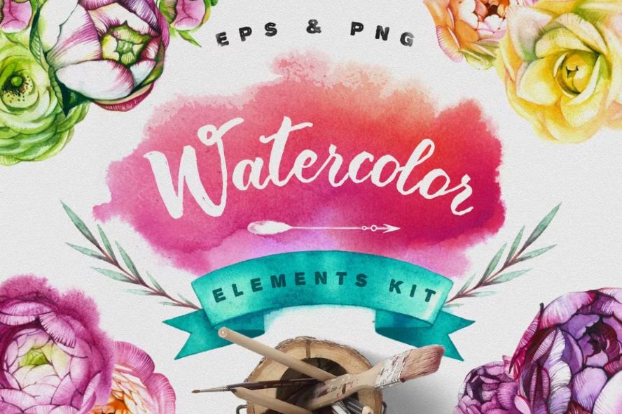 Creative Watercolor Flower Elements