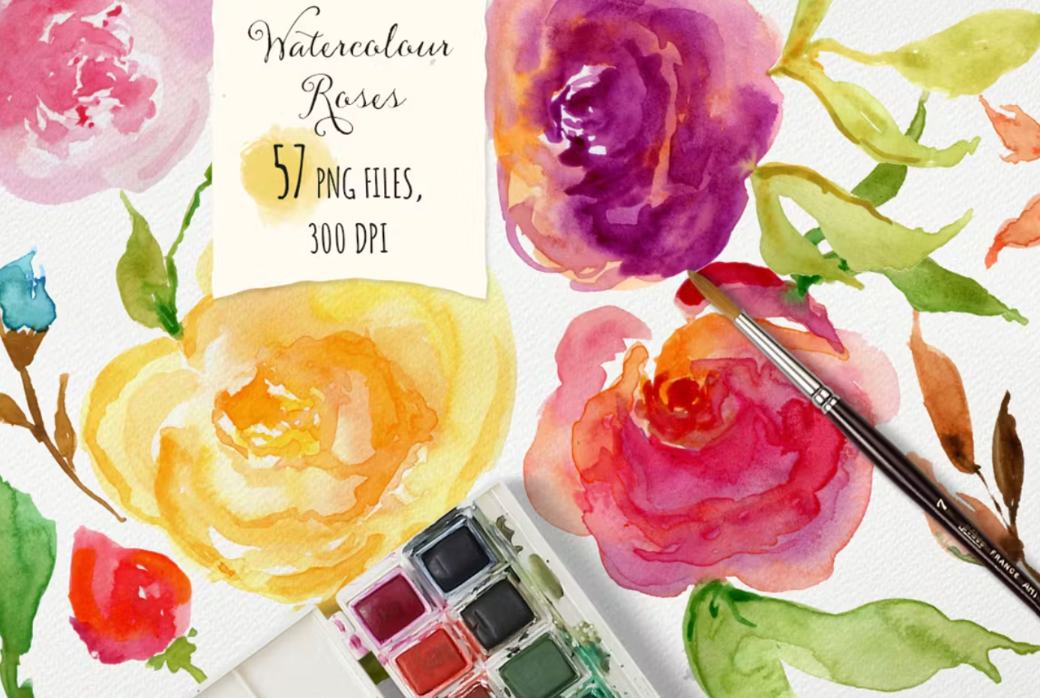 Creative Watercolor Roses Set