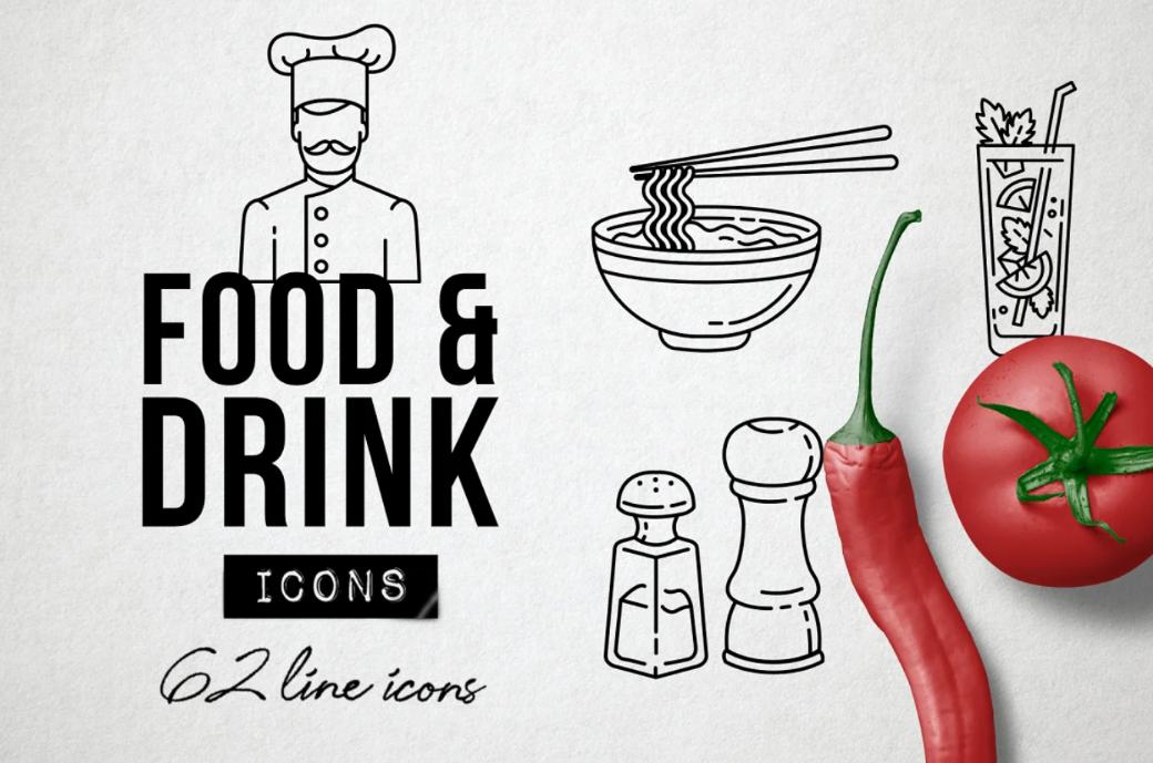 Drink and Food Line Icons Set