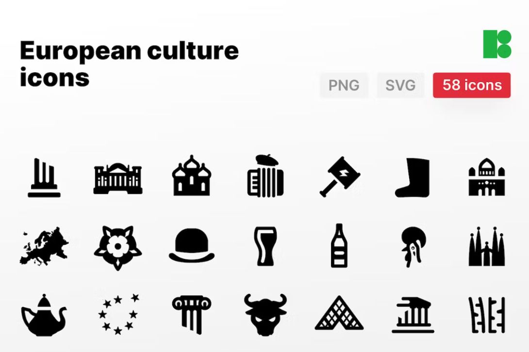 European Culture Icons Set