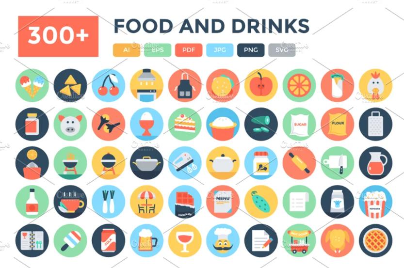 Flat Food and Drinks Icon Set