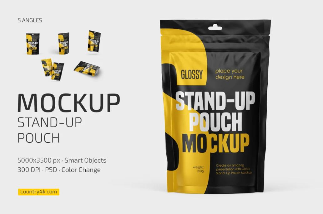 Glossy Standup Pouch Branding Mockup
