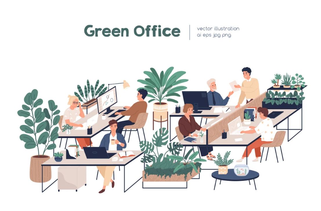 Green Office Vector Illustrations