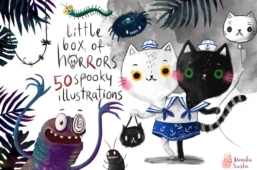 Halloween Creepy Illustrations Set