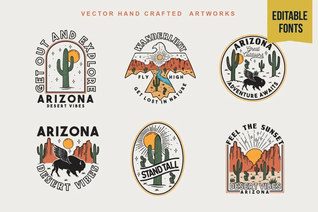 Hand Crafted Desert Badges Set