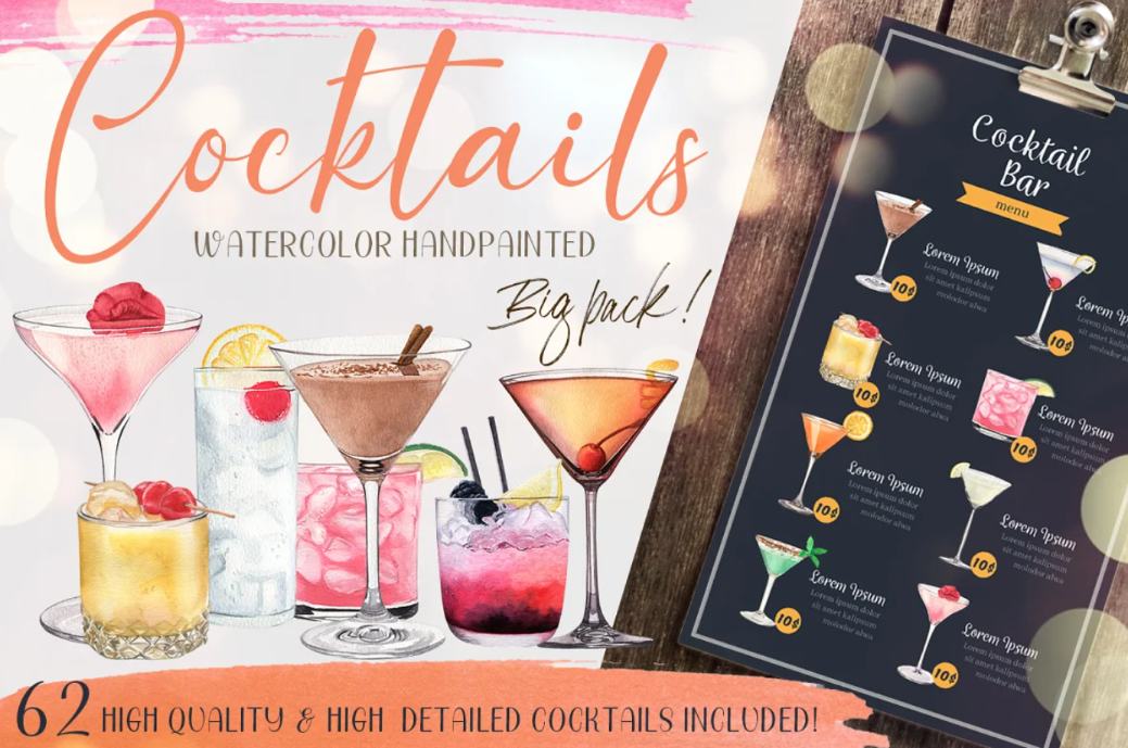 Hand Painted Cocktail Vectors