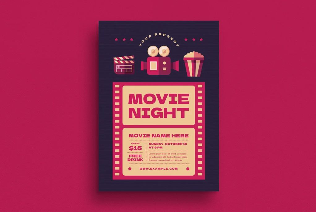 Illustration Style Movie Night Poster