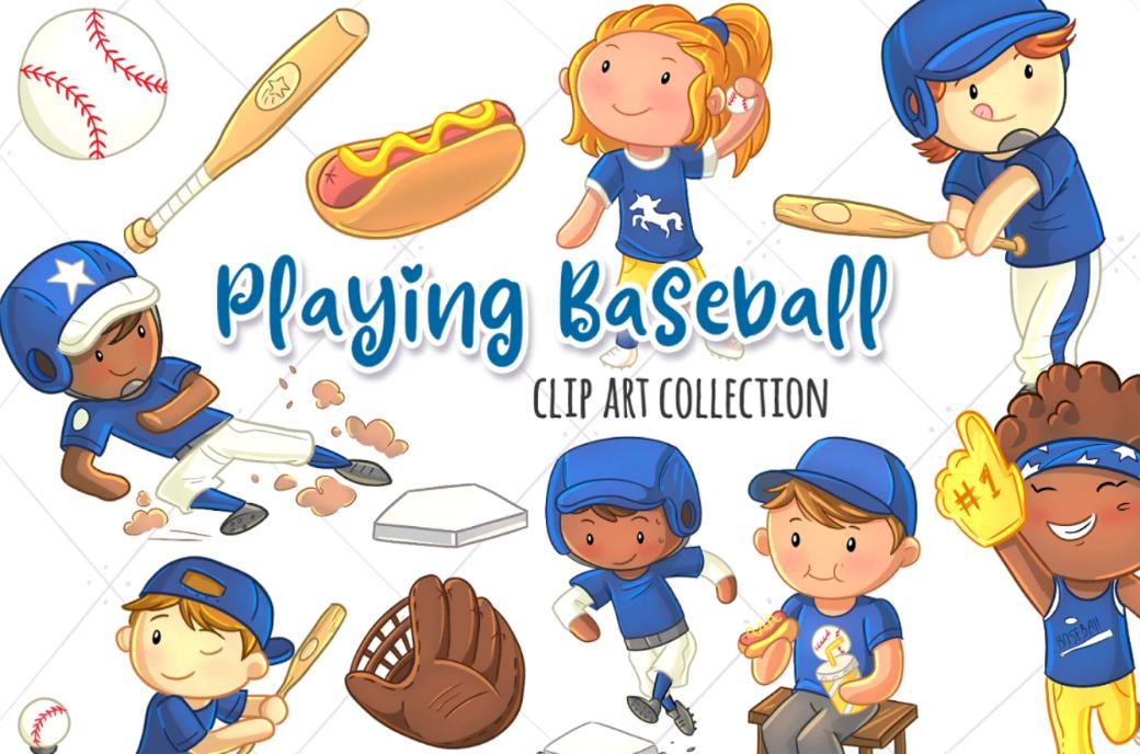 Kids Baseball Illustrations Set