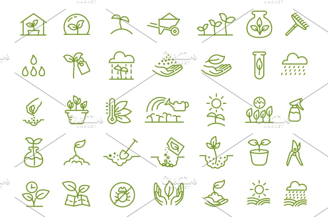 Linear Style Plant Icons Set