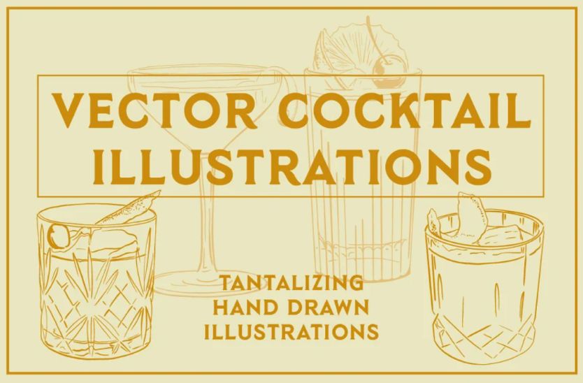vintage cocktail illustrations set