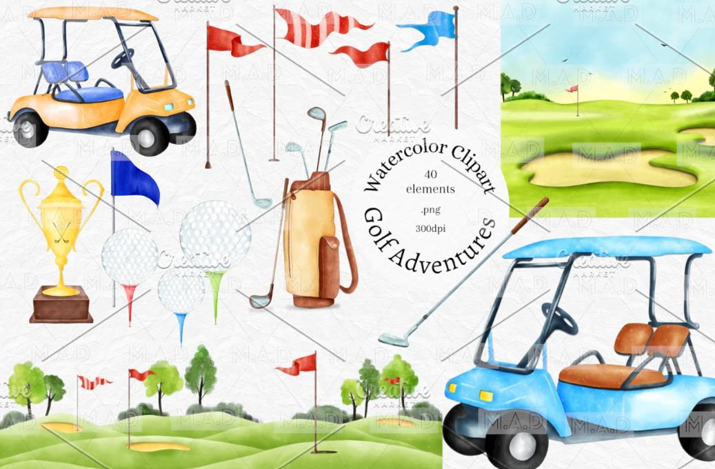 Watercolor Golf Course Vectors