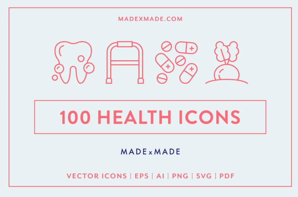 100 Unique Health Icons Set