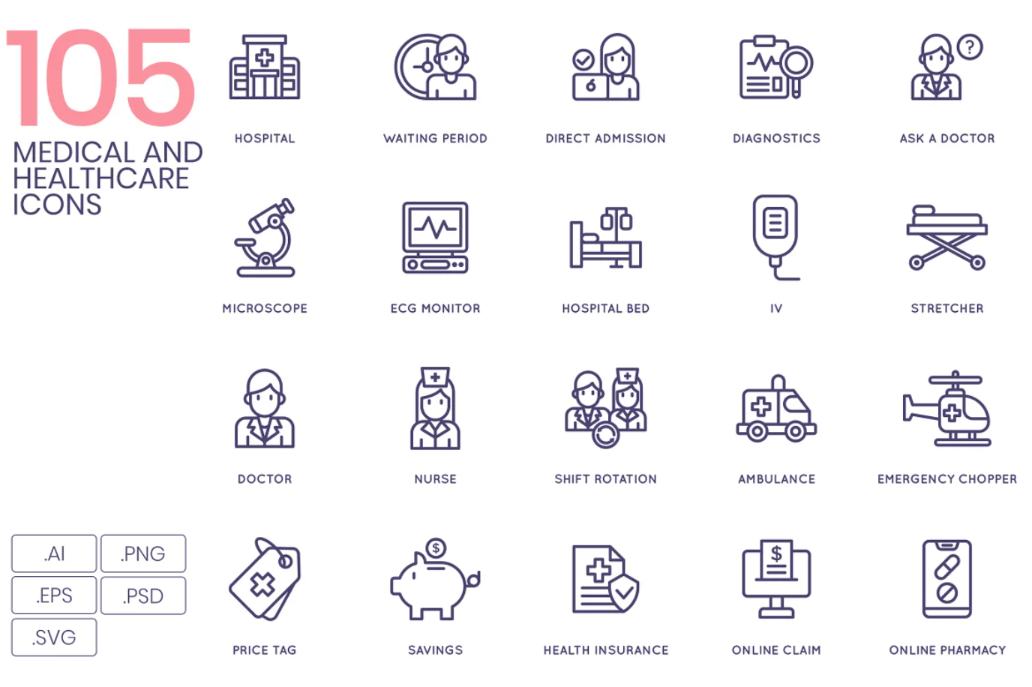 105 Medical and Healthcare Icons