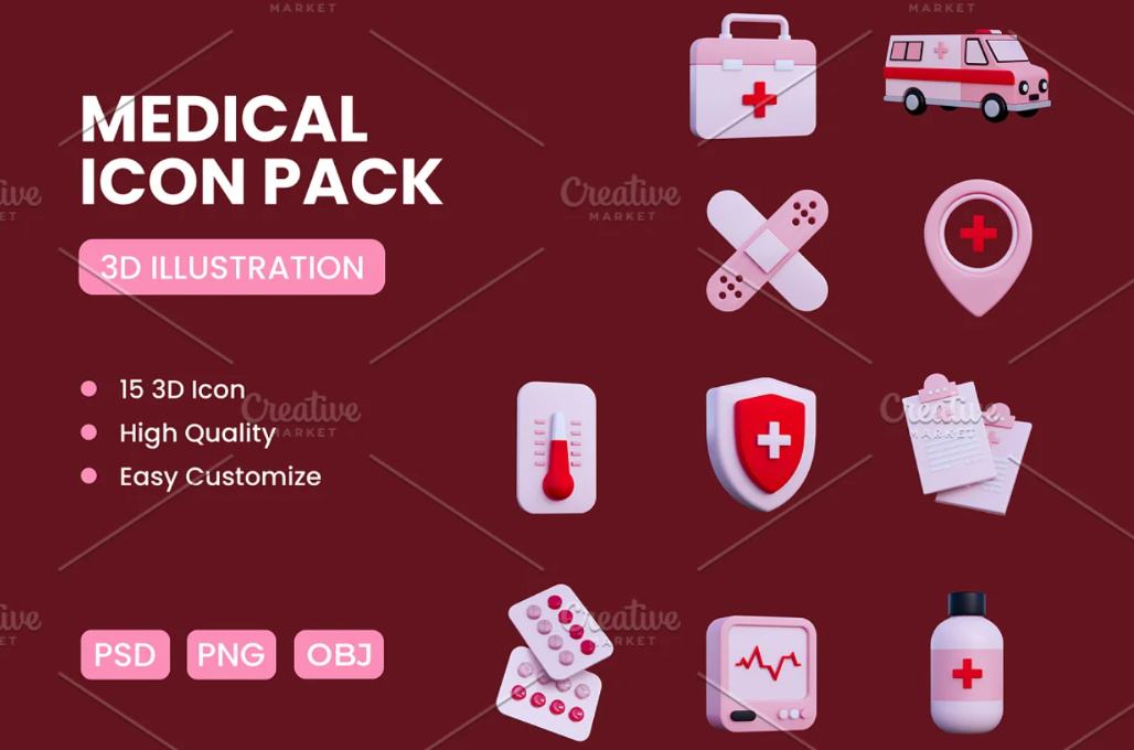 3D Medical Icons Pack