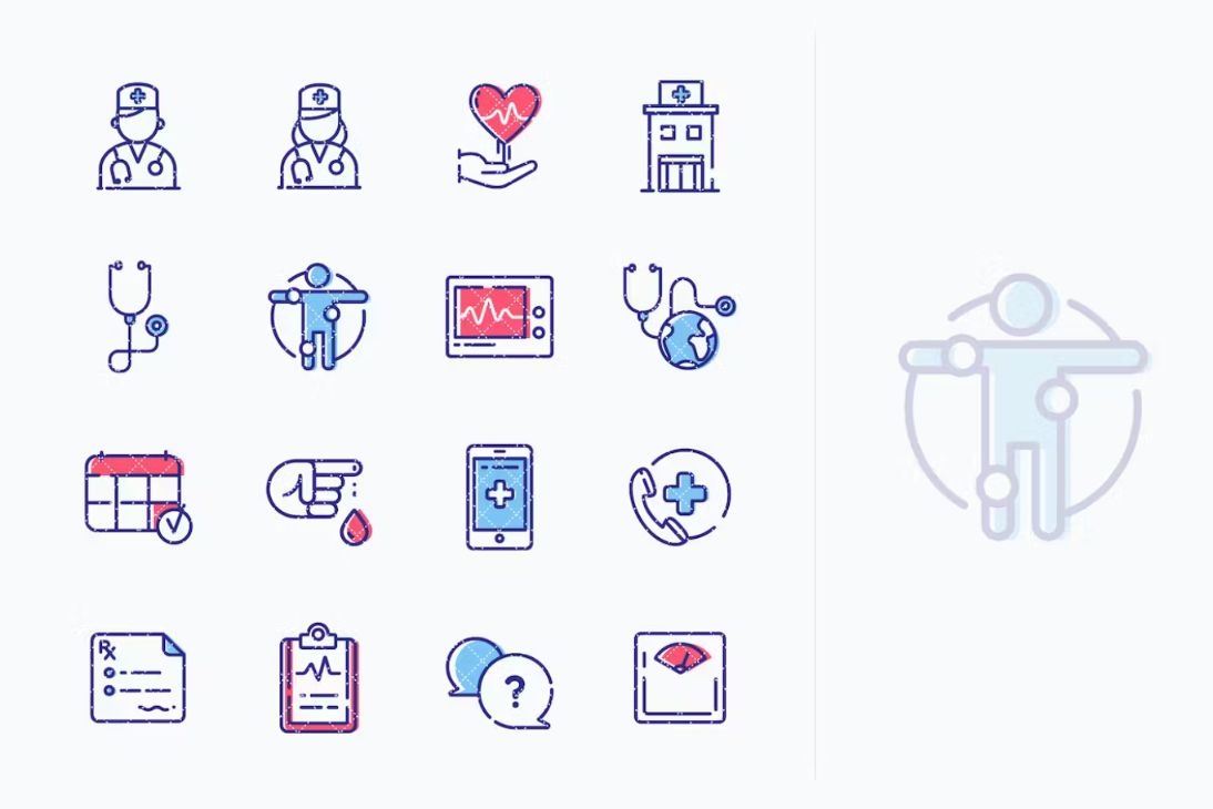 Dotted Style Healthcare Icons Set