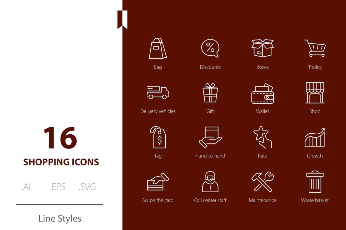 16 Shopping Line Icons Set